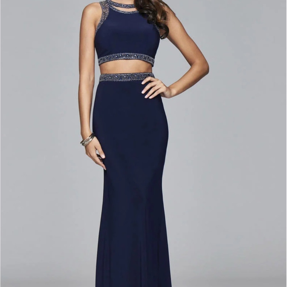 Faviana Navy Blue Two-Piece Prom Dress